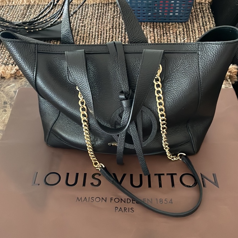 Valentino Black Leather Tote with Gold Chain Accents - Picture 11 of 13